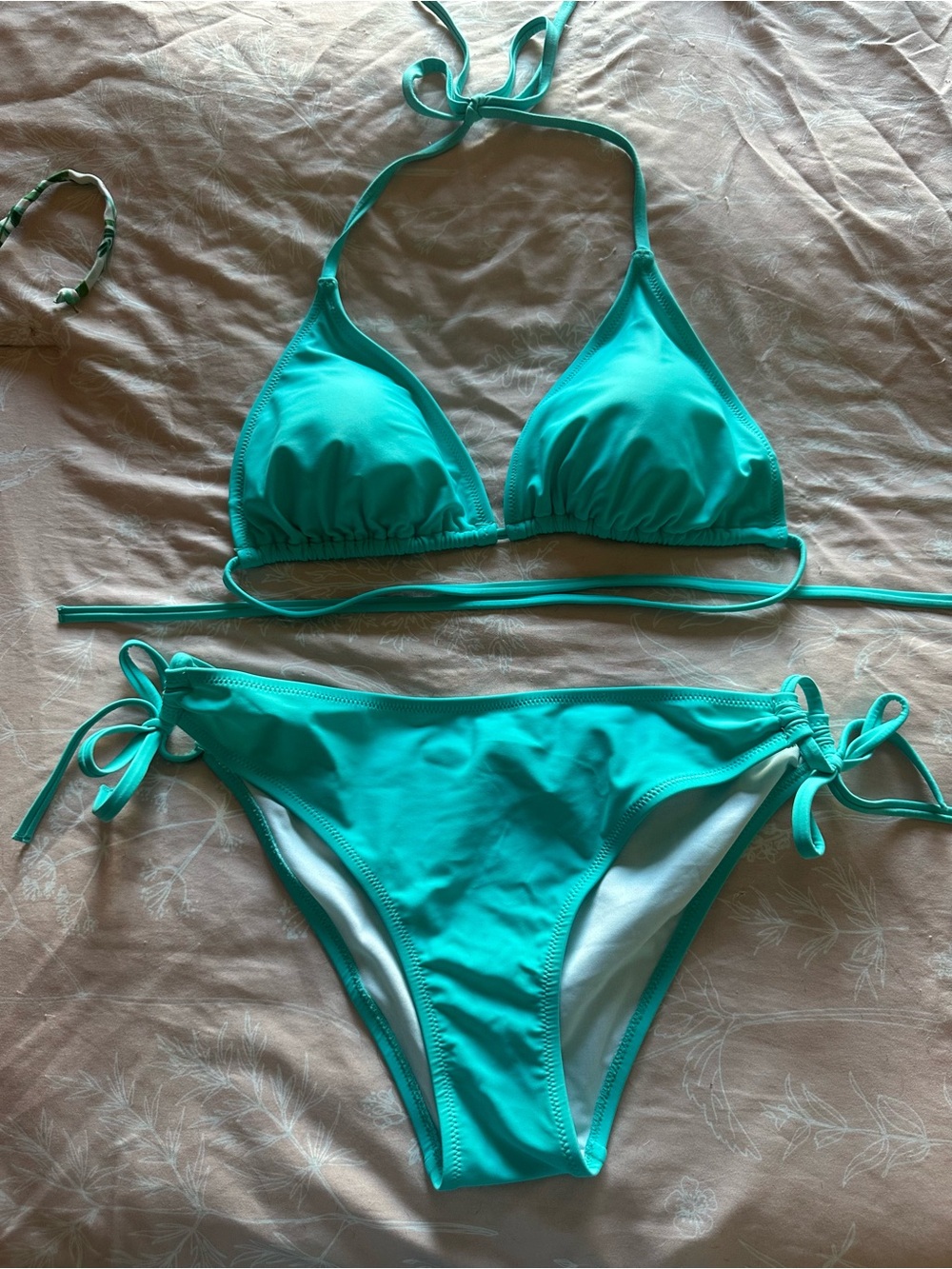 Amazon Women's Turquoise Tie-Side Triangle Bikini